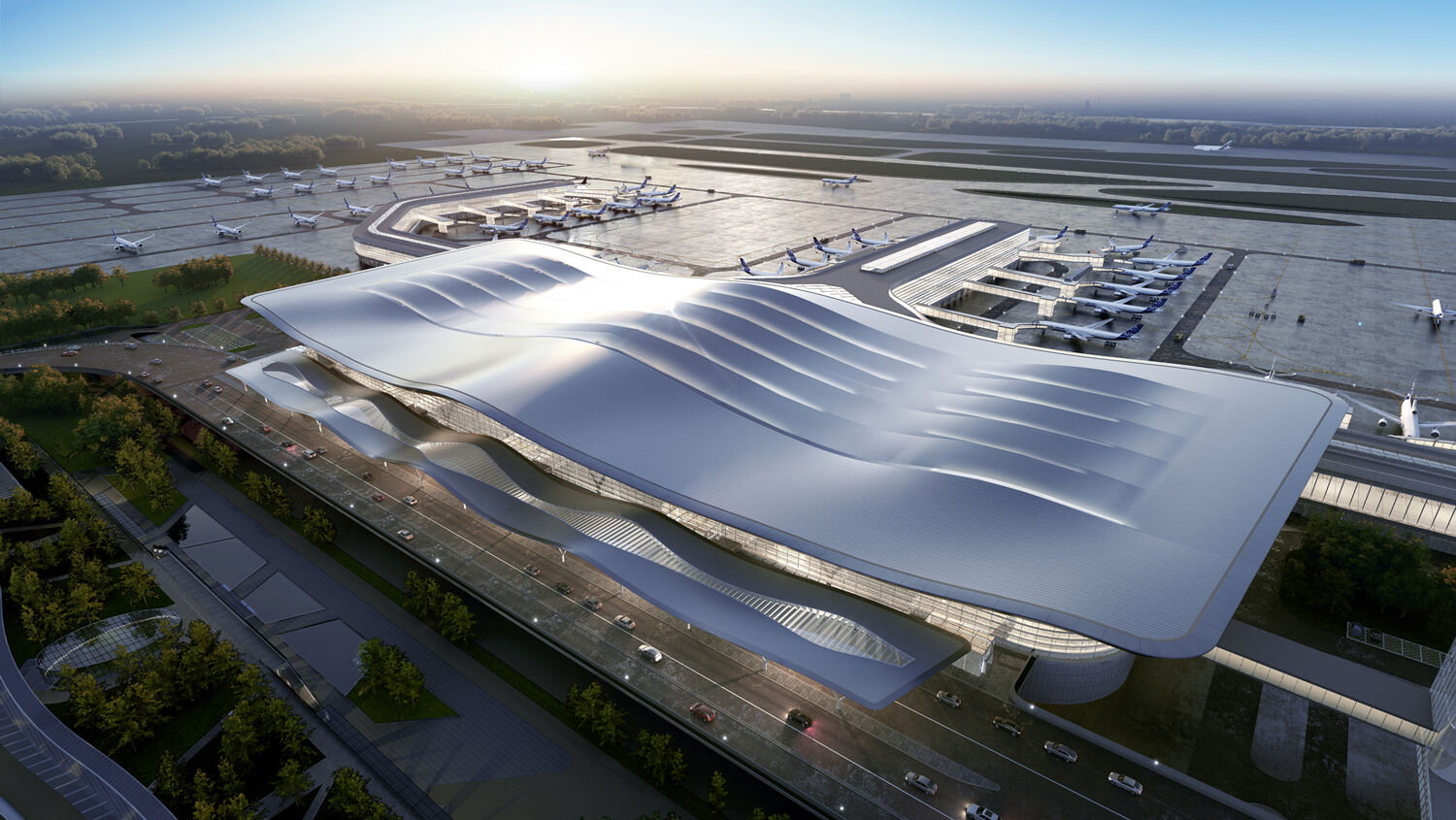 森特股份承建蓬莱国际机场T2航站楼金属围护工程顺利验收！